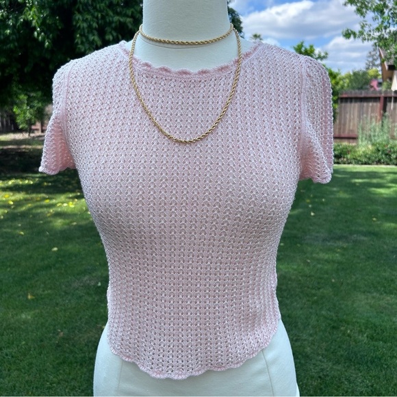ALICE + OLIVIA Maryam Cropped Pullover - Pink Crochet Pointelle - Size … - Picture 2 of 12